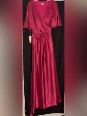 Elegant Satin Wrap Maxi Dress in Fuchsia